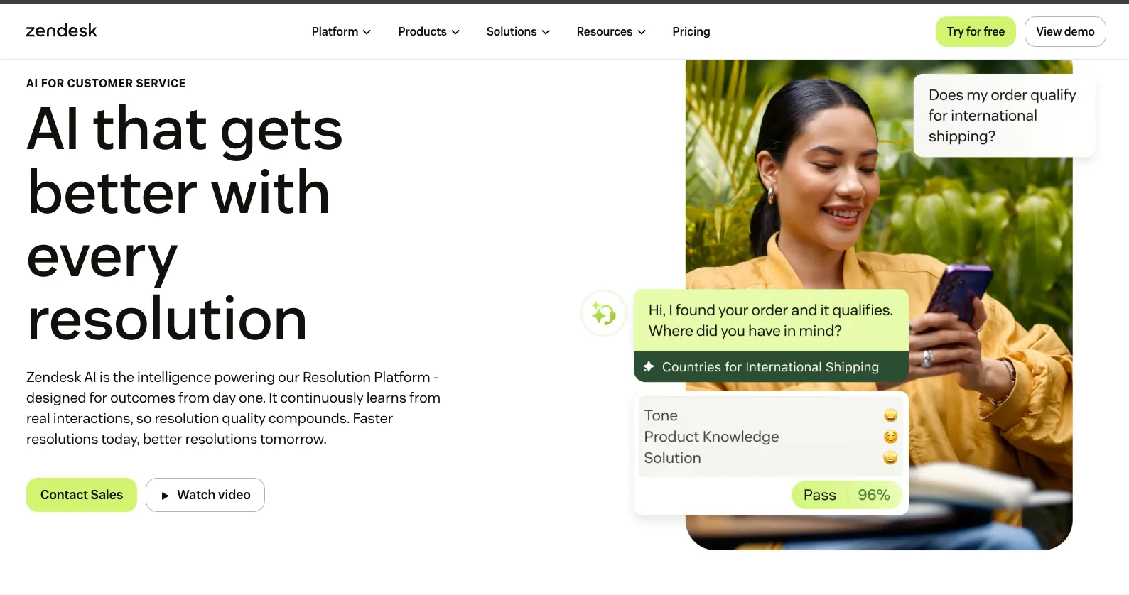 Screenshot of Zendesk AI's homepage, the native baseline for Zendesk teams