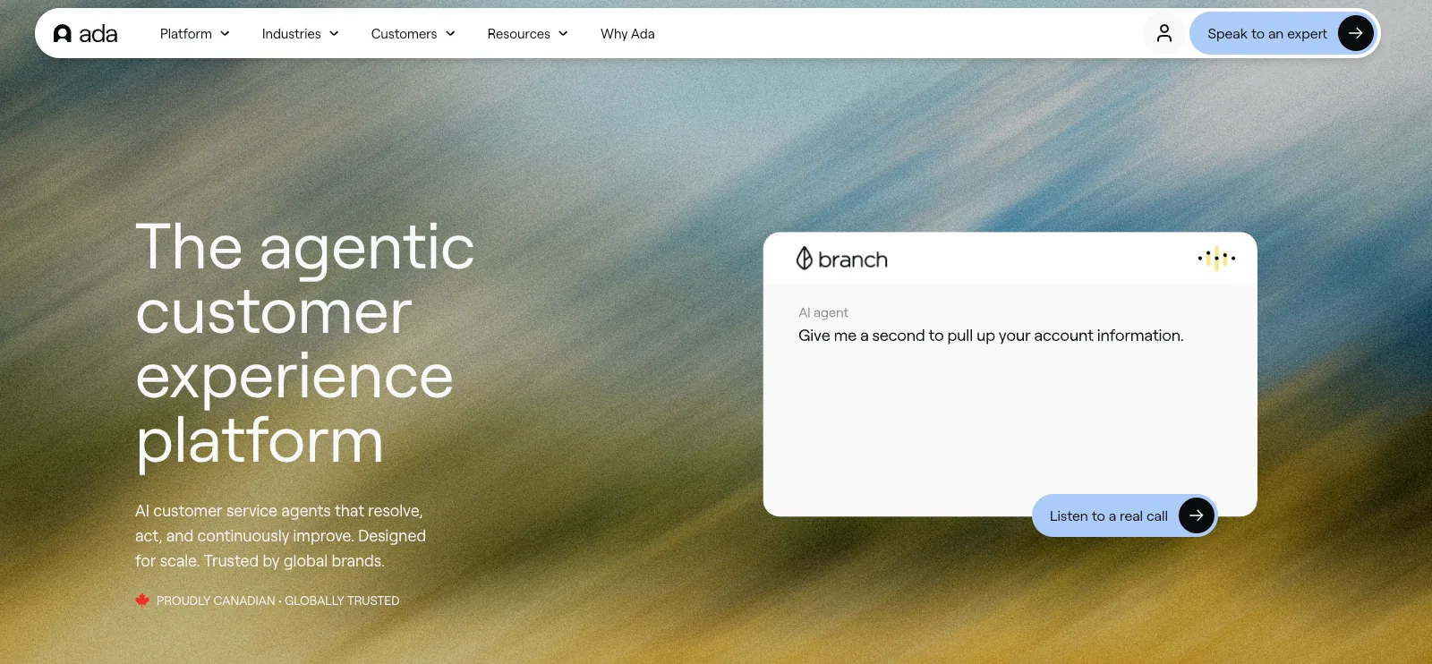 Screenshot of Ada's homepage
