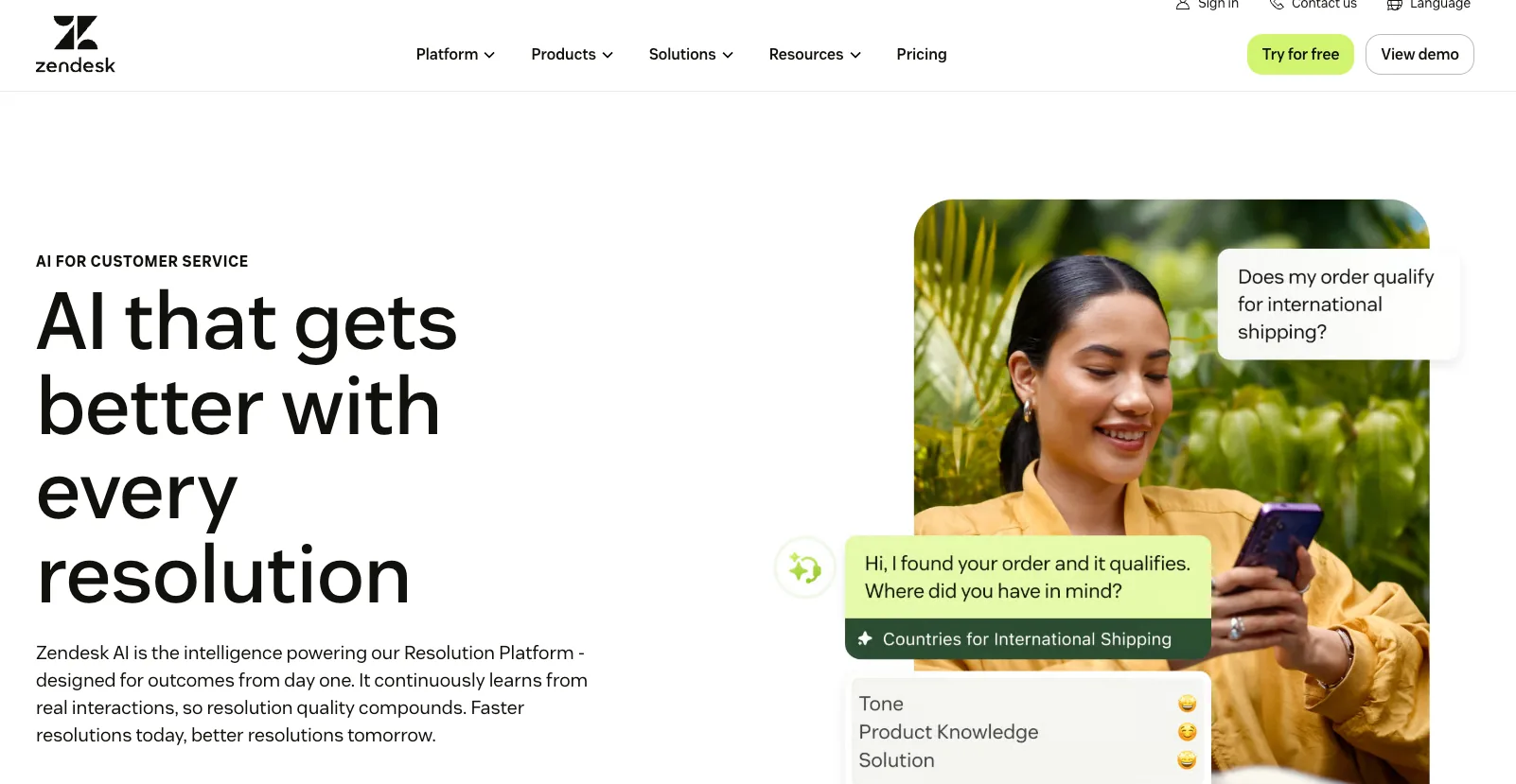 Screenshot of Zendesk AI agents' homepage