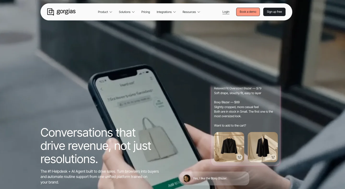 Screenshot of Gorgias' homepage