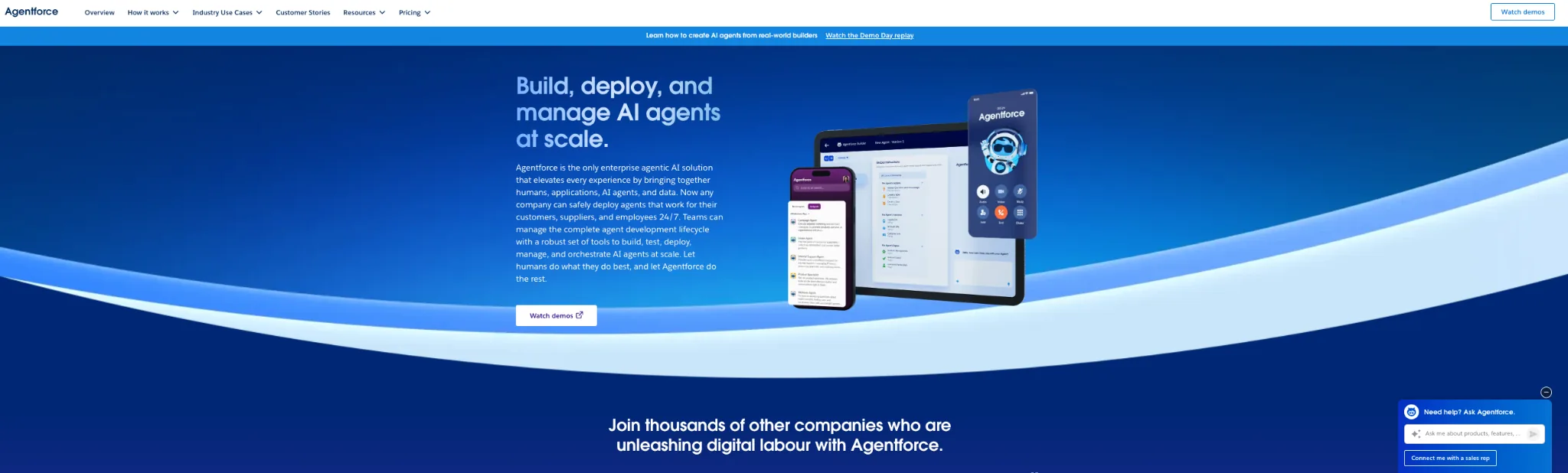Screenshot of Salesforce Service Cloud's Agentforce homepage