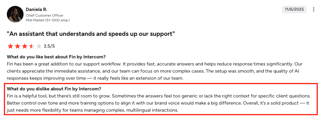 intercom fin ai alternatives - context review