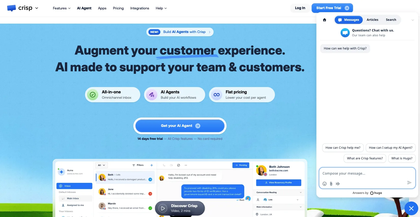The Crisp live chat inbox and widget