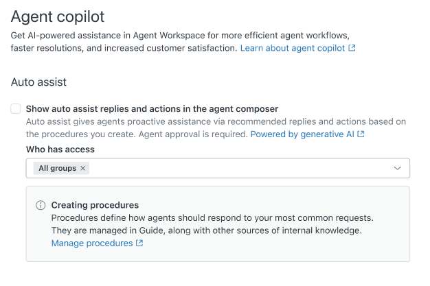 Zendesk AI Copilot - ai auto assist setting